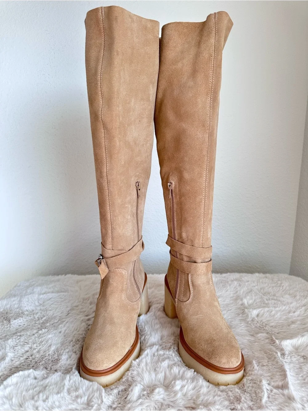 Free People Tan Beige Jasper Platform Knee High Boots size 37 US 7 NWOT